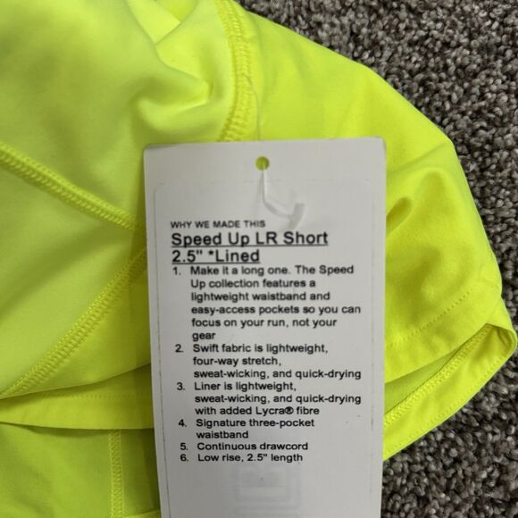Lululemon Speed Up LR 2.5” Yellow Highlighter Neon Shorts Size 8 NWT - Picture 4 of 10